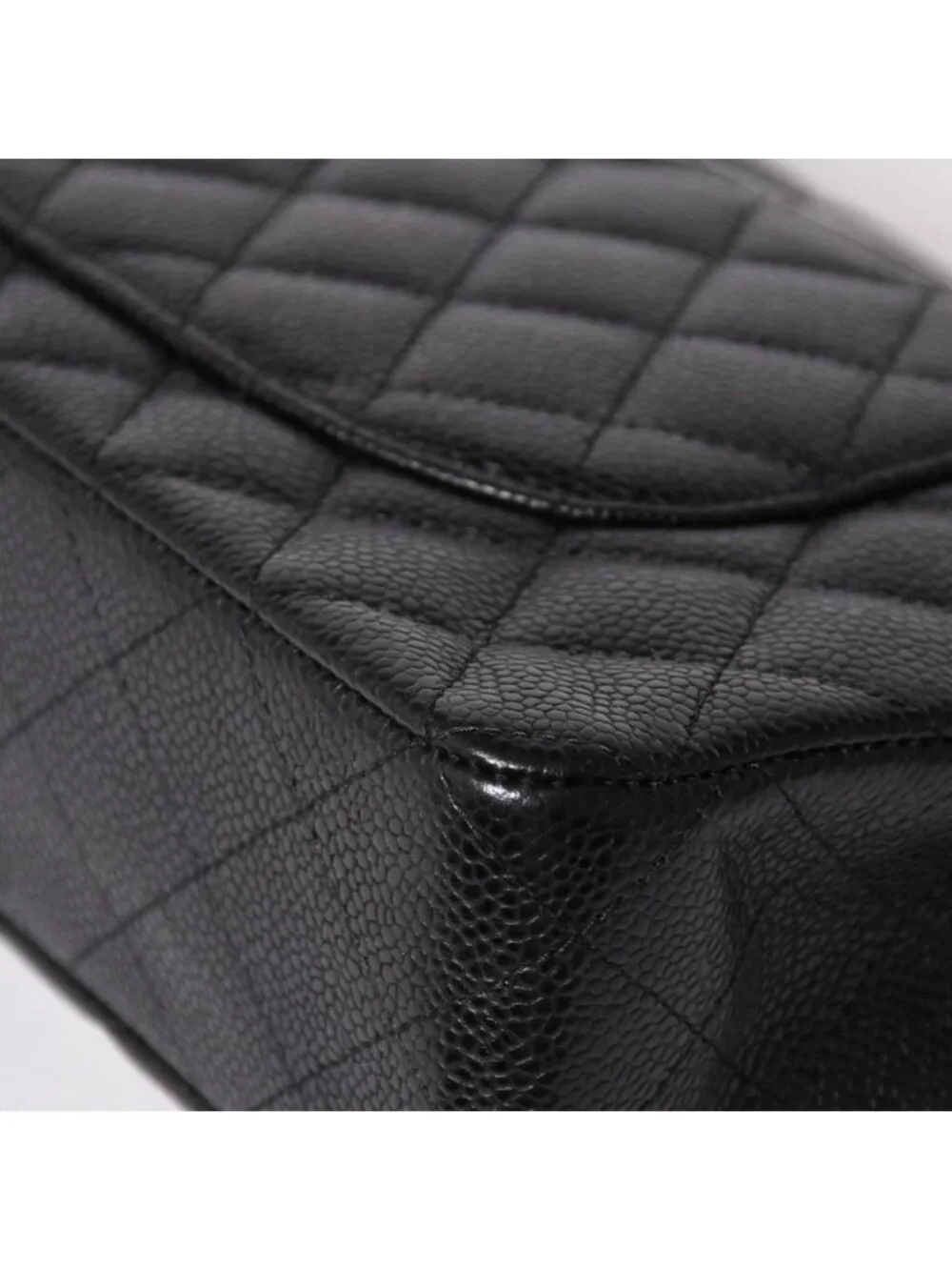 Chanel Quilted 25 Double Flap Chain Shoulder Bag CC Logo Caviar Leather Black